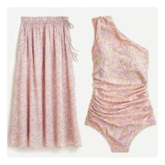 J. Crew Swimsuit Eco Ruched One-shoulder Swimsuit and Beach Skirt - Picture 1 of 16